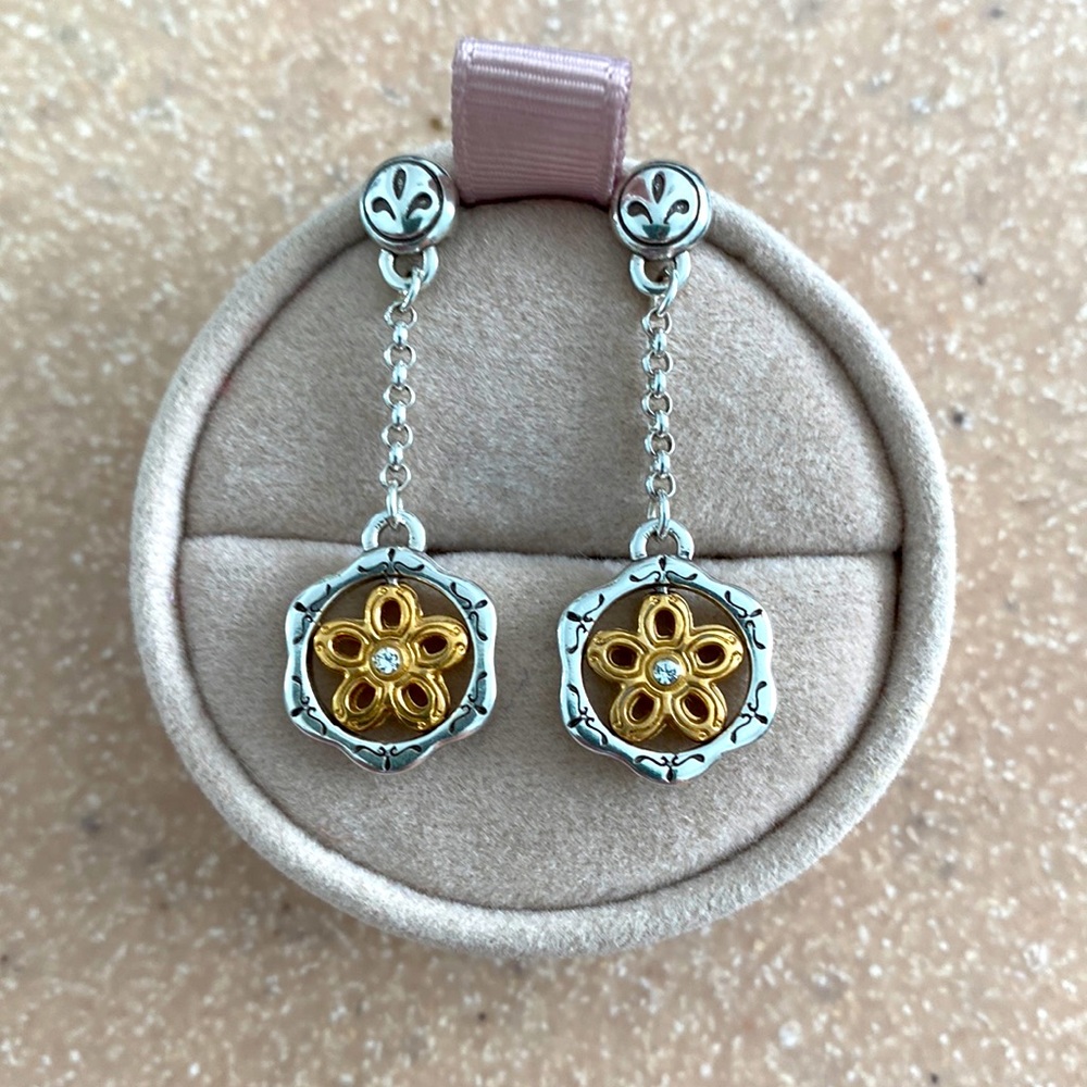 Brighton two-tone framed flower post earrings with Swarovski crystals! Retired!
